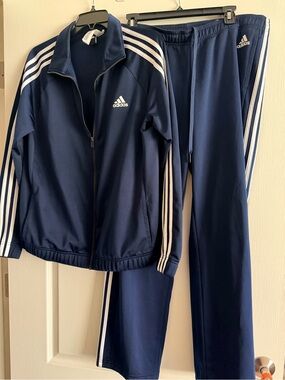 adidas Navy Track Jacket and Pants with White Stripes